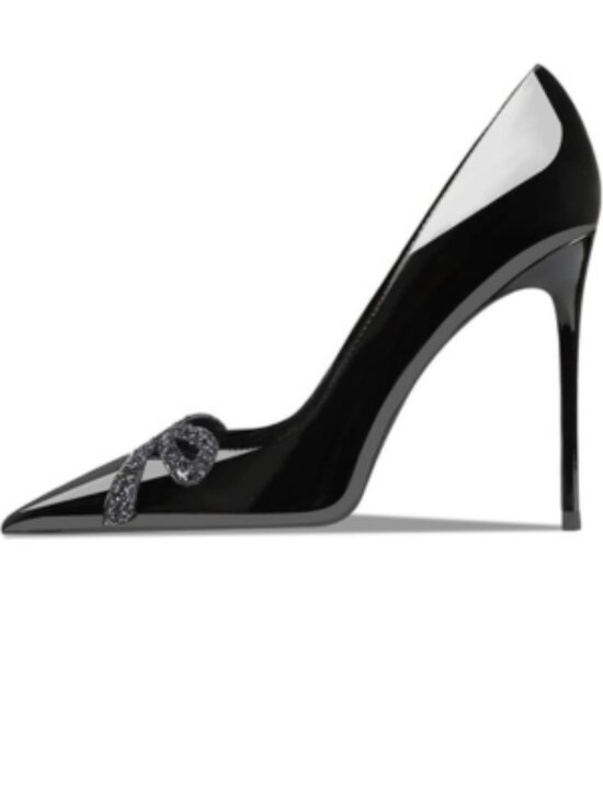 Women's Black Pointed Butterfly Decoration Shallow 3.9in Stiletto Pumps Heels - Picture 1 of 7